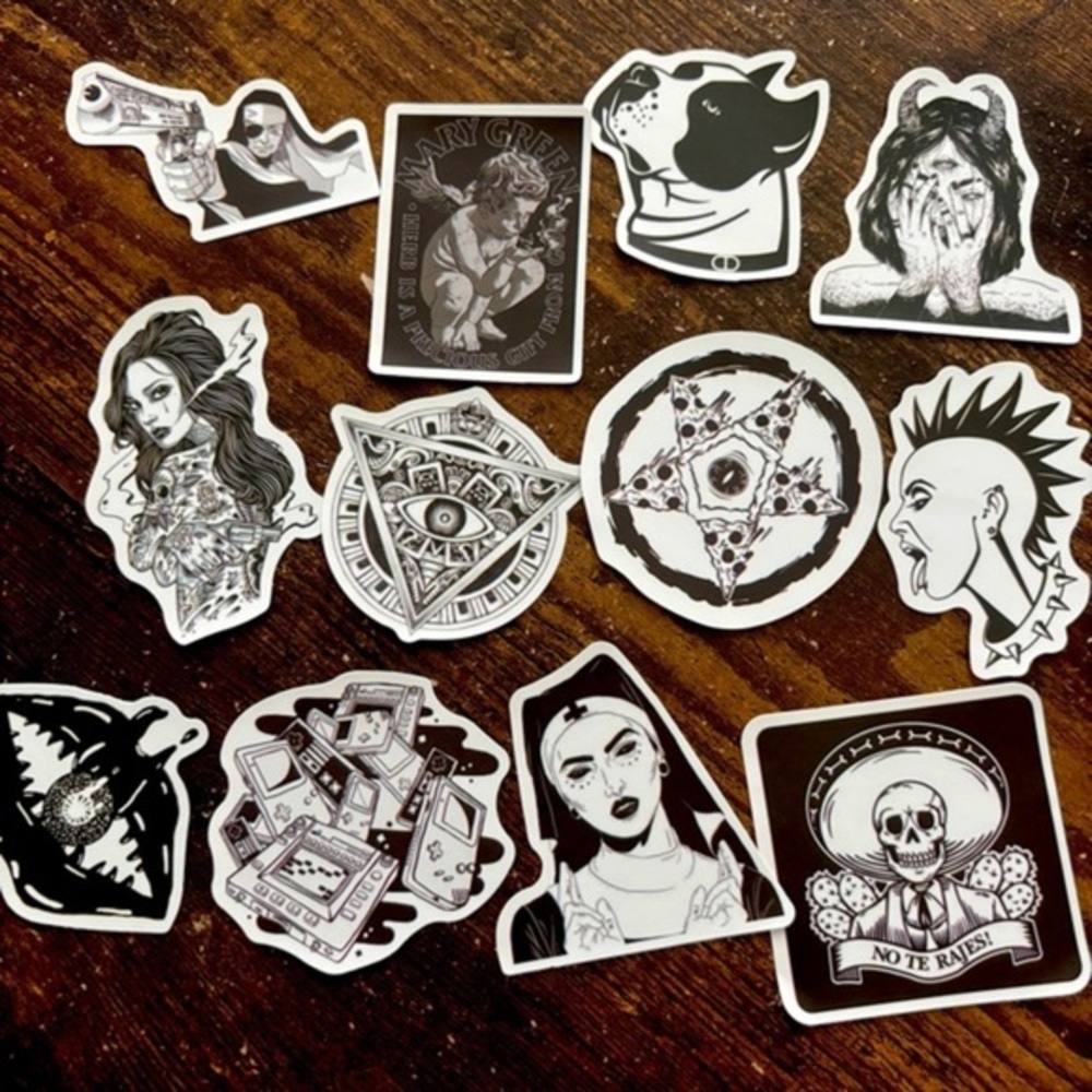 Pack of 12 Black and White Goth Punk Stickers, NWT